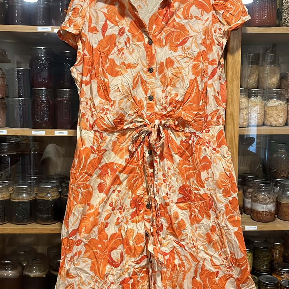 Floral Orange Button-Up Dress 100% Cotton